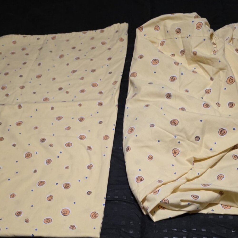 Springs 80s 90s Extra Long Twin Sheets Flat and Fitted Yellow w Orange Swirls